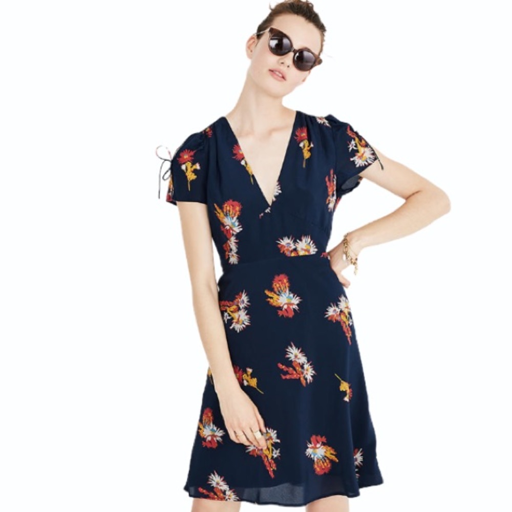 MADEWELL Silk Poppy dress in Cactus Flower